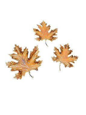 Vintage Copper Mid Century Modern Maple Leaf Metal Wall Art Decor Set of 3